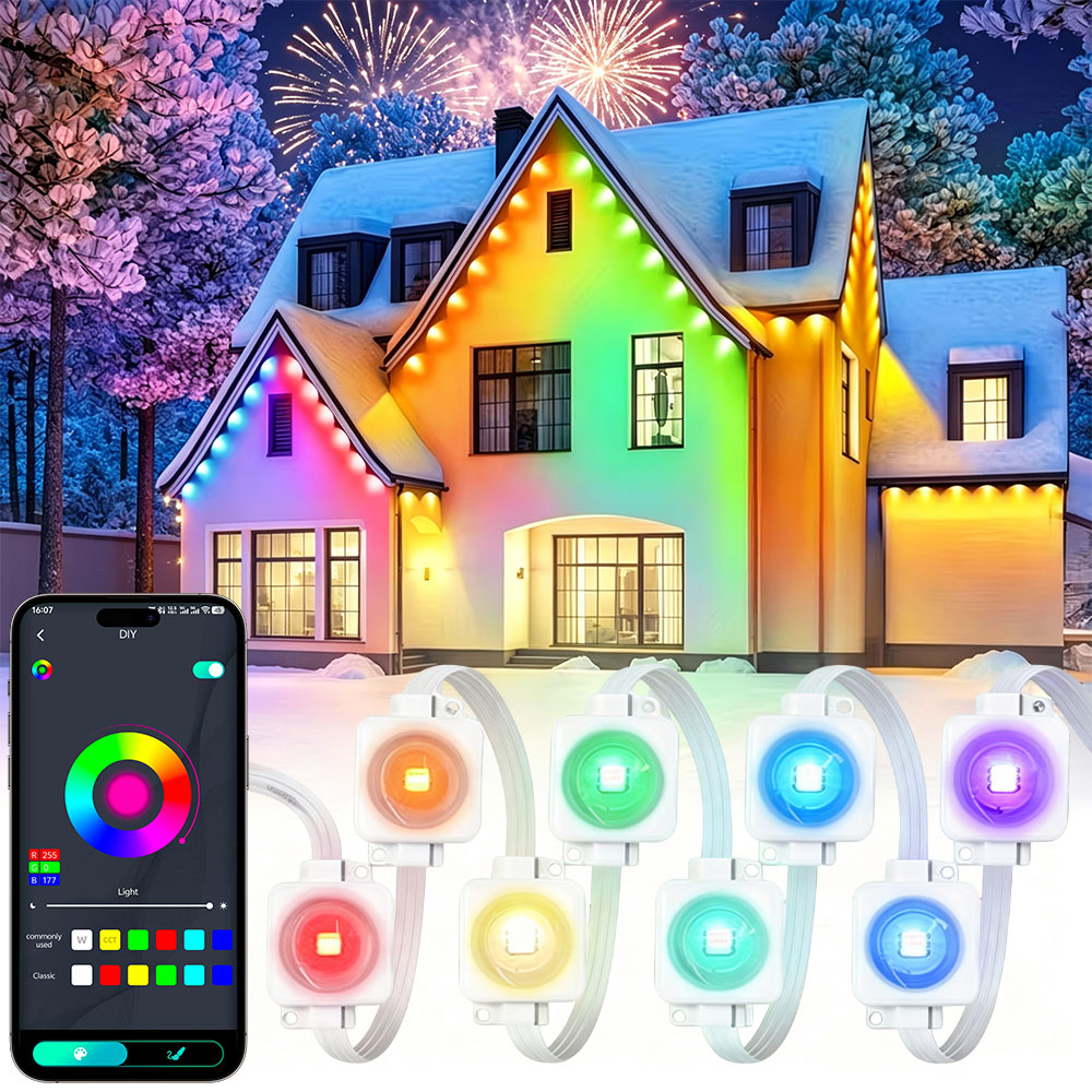 Smart Home Yellow - 150FT 90LED Smart RGBIC Permanente Buitenverlichting