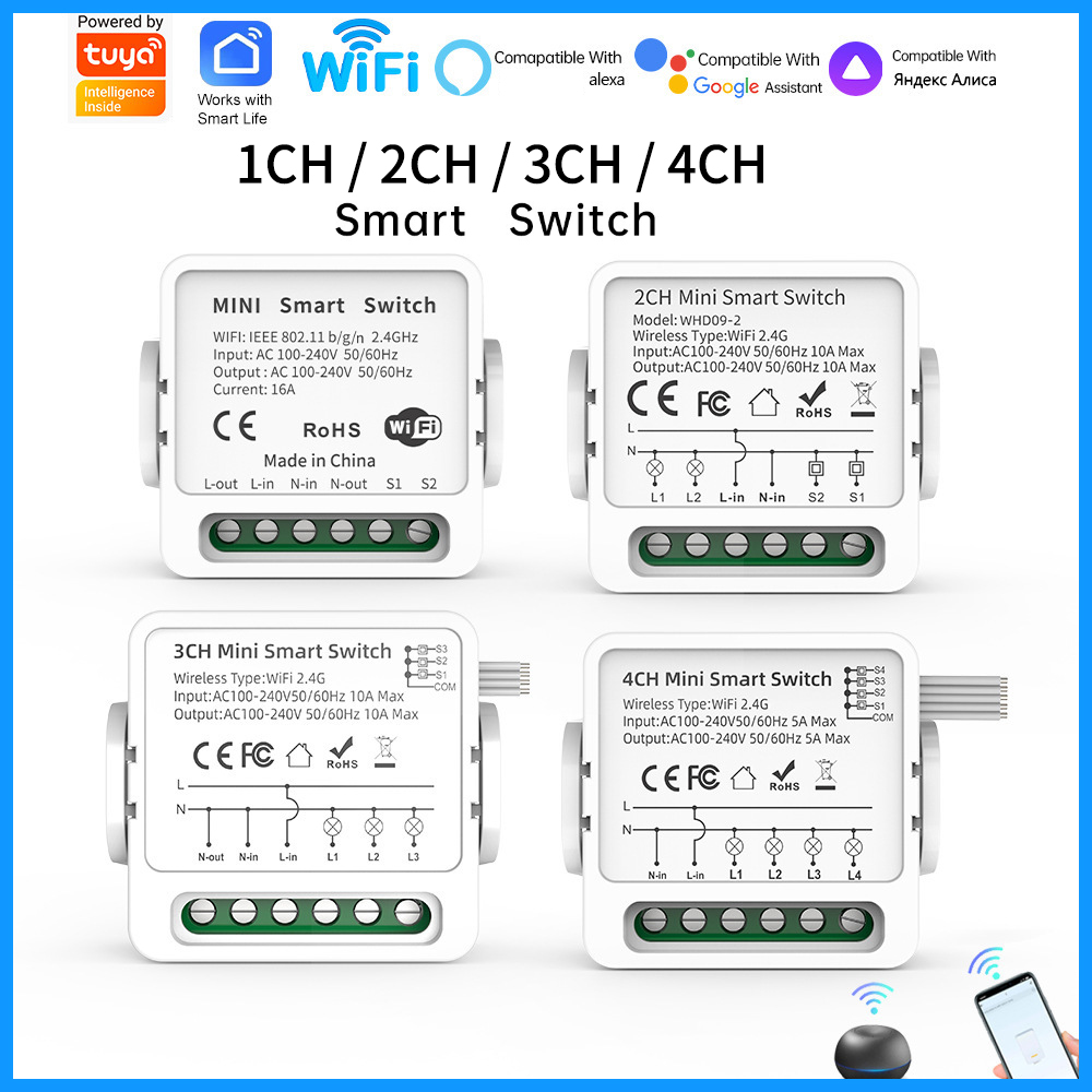 Smart Home Button - Tuya WiFi Smart Switch 1/2/3/4 Gang