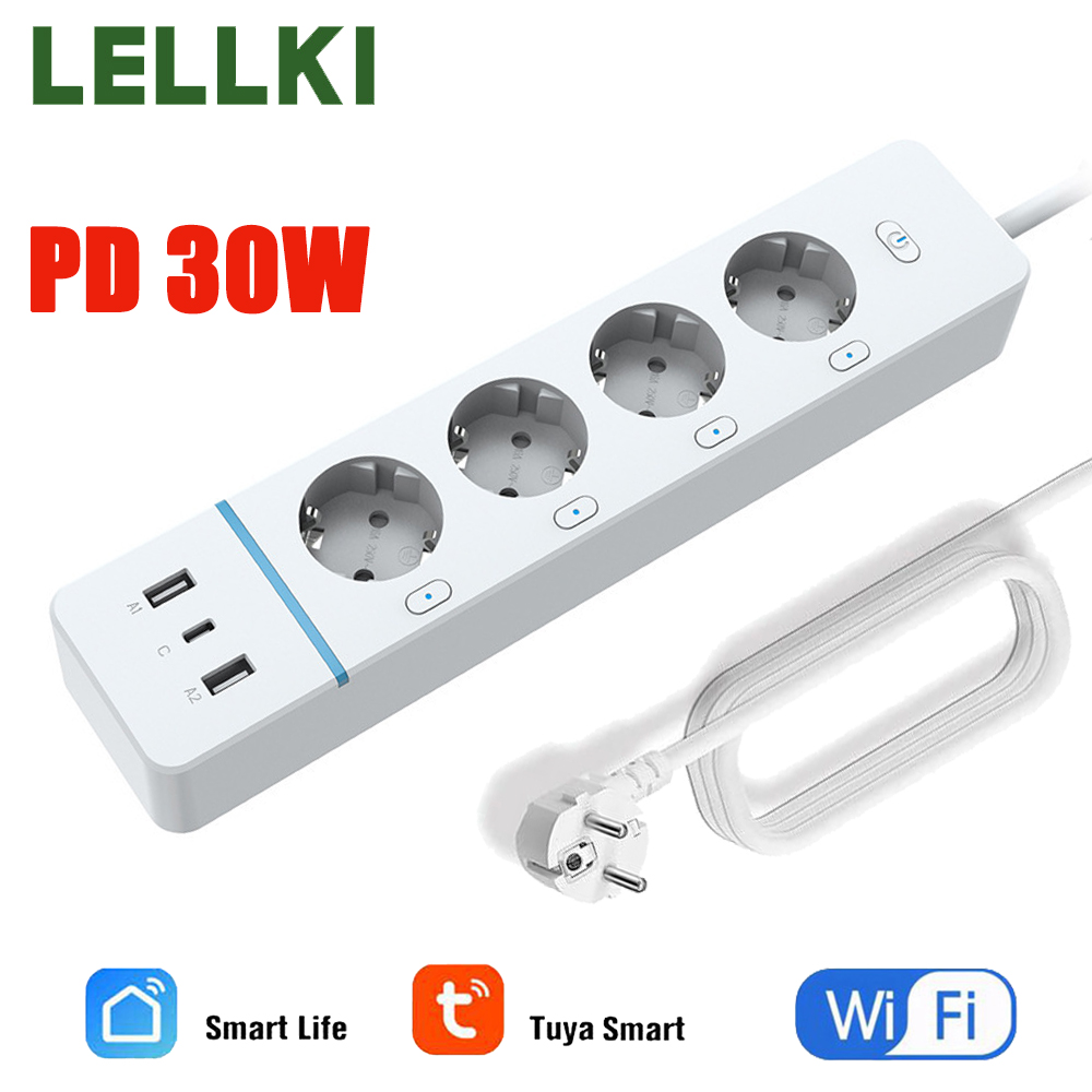Smart Power Strip - LELLKI WiFi-aansluiting 2A1C PD30W stekkerdoos met